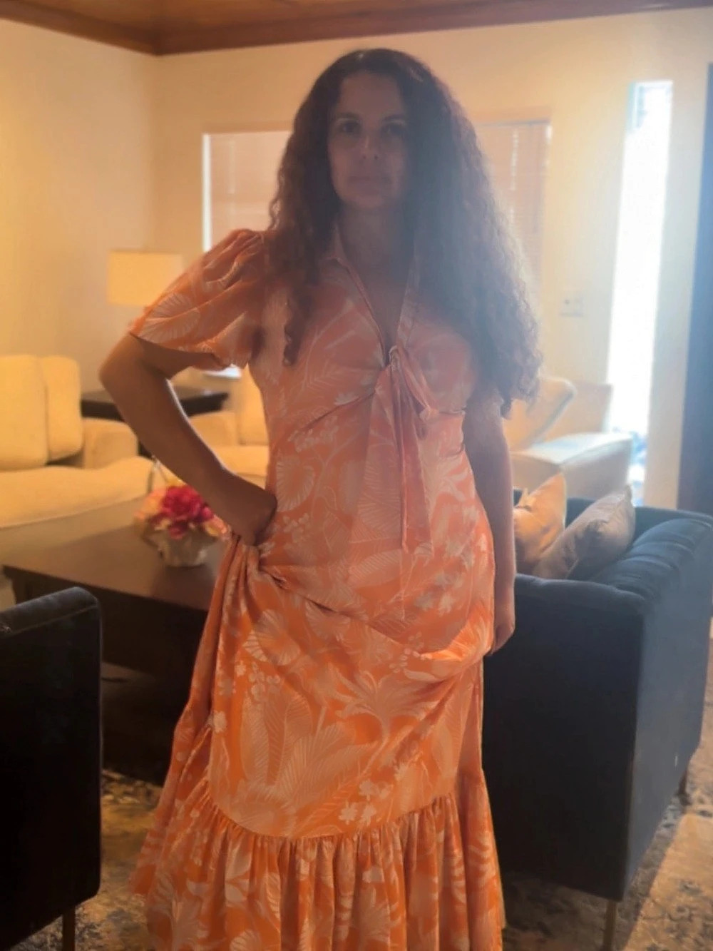 Women's Floral Maxi Dress Orange & White Like New